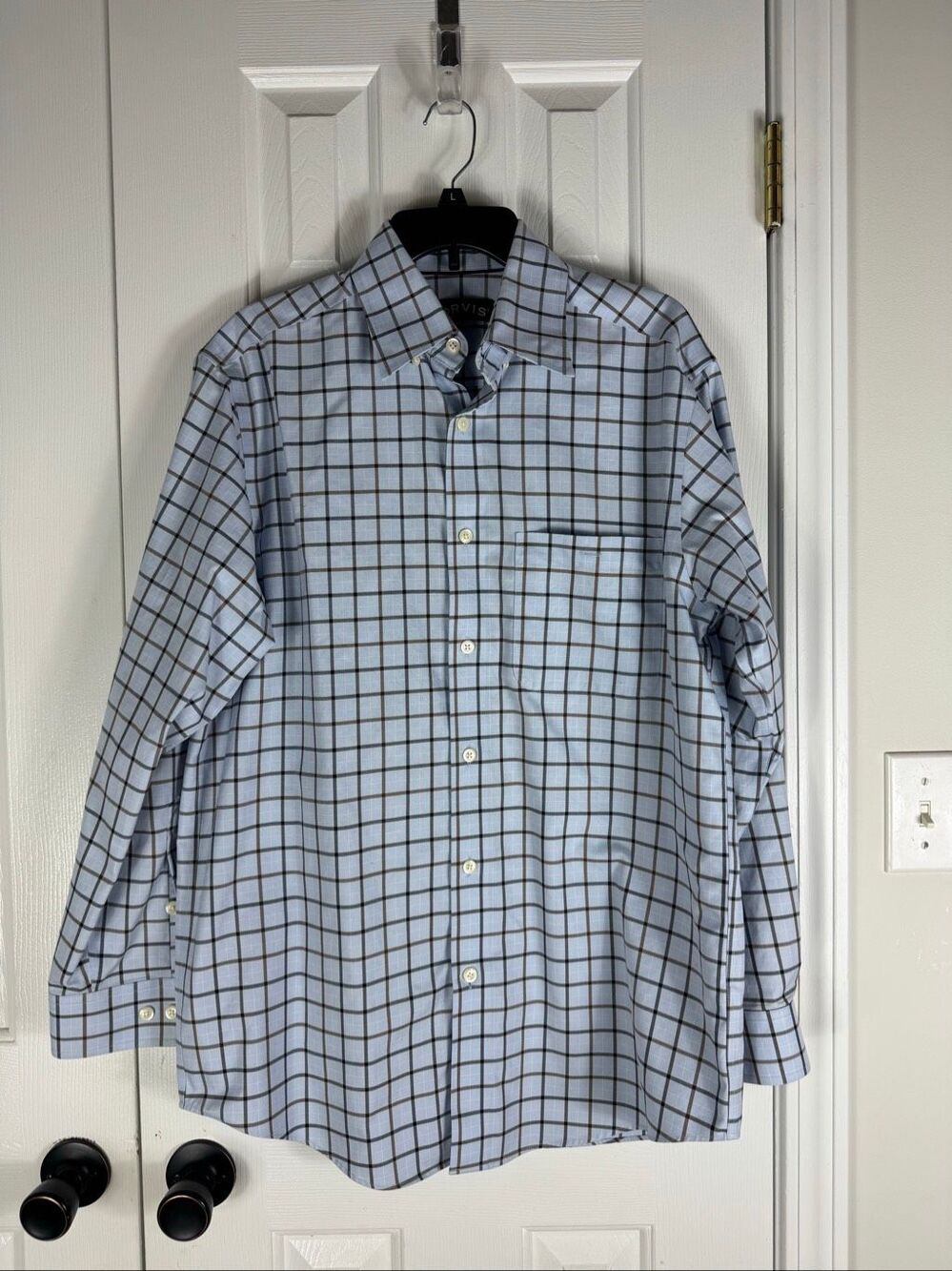 Orvis Mens Light Blue Brown Checkered Long Sleeve Button Down Shirt Size XL